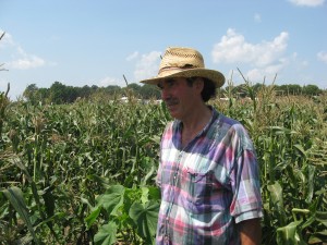 Minnesota farmer Martin Diffley in a field of 'Who Gets Kissed?' sweet corn