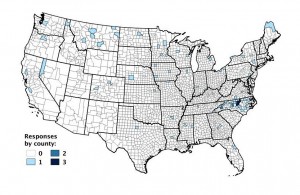 Figure 1. Map of survey responses by county.
