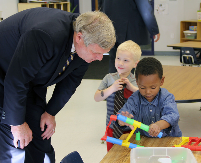  Agriculture Secretary Tom Vilsack visits the Mid-Iowa Community Action, Inc. Childcare Center in Marshalltown, IA on Friday, Oct.16, 2015. Secretary Vilsack hosted a roundtable discussion on the White House Rural Council’s Rural Impact initiative. The Rural Impact takes a two-generation approach to addressing the challenge of rural child poverty by forming a learning community or coordinated health, human services and workforce development efforts. Marshalltown was designated as one of 10 demonstration sites at the launch of Rural Impact last month. Photo credit: USDA, Darin Leach.
