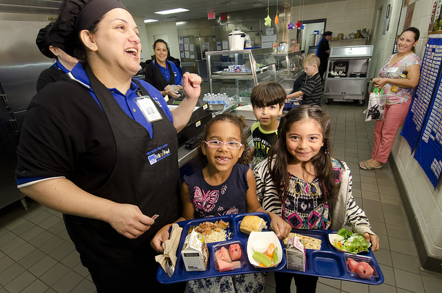 Schoolchildren with healthy lunches. Photo credit: USDA