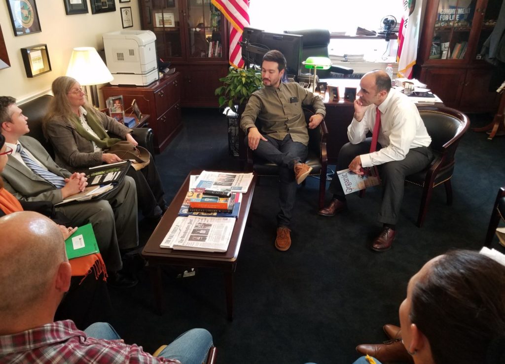 Farmers and advocates meet with Representative Jimmy Panetta (D-CA) to discuss their priorities for the 2018 Farm Bill as part of the March 2018 NSAC "farmer fly-in." Photo credit: Reana Kovalcik.