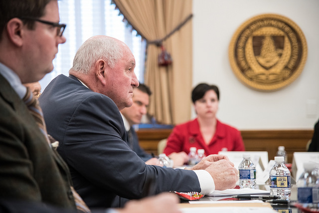U.S. Department of Agriculture (USDA) Secretary Sonny Perdue, speaking at an interagency cooperation and regulatory reform meeting. Photo credit: Lance Cheung, USDA.