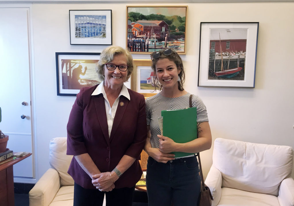 Dairy farmer Caitlin Frame meet with Congresswoman Chellie Pingree (D-Maine) to share her story as a beneficiary of the Beginning Farmer and Rancher Development Program (BFRDP). Photo Credit: Alyssa Charney